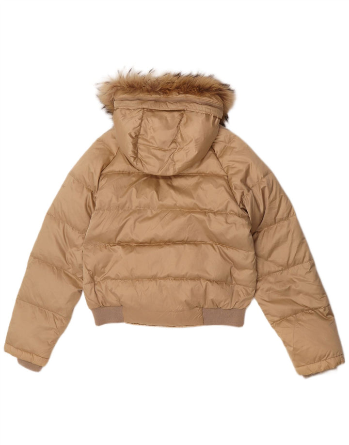 Geox Womens Hooded Padded Jacket UK 10 Small Beige Polyamide