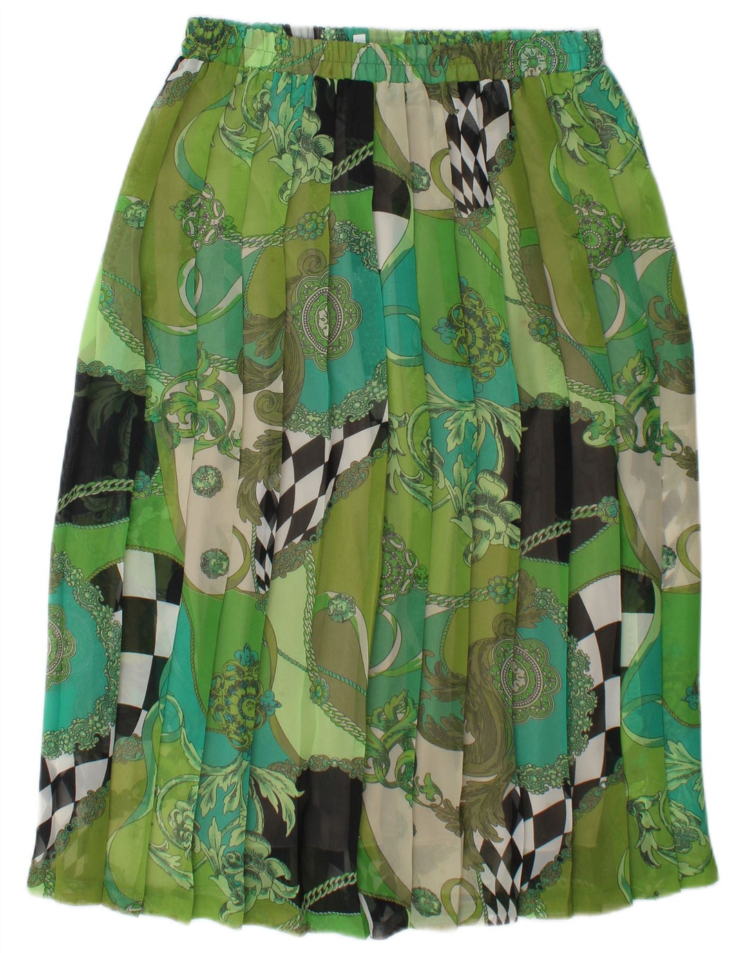 Vintage plisseret nederdel til kvinder med høj talje W30 mellemgrøn patchwork