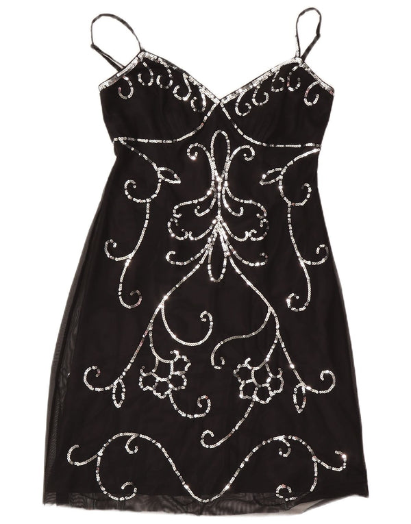 Debut Womens Evening Sleeveless Sheath Dress UK 14 Medium Black Paisley