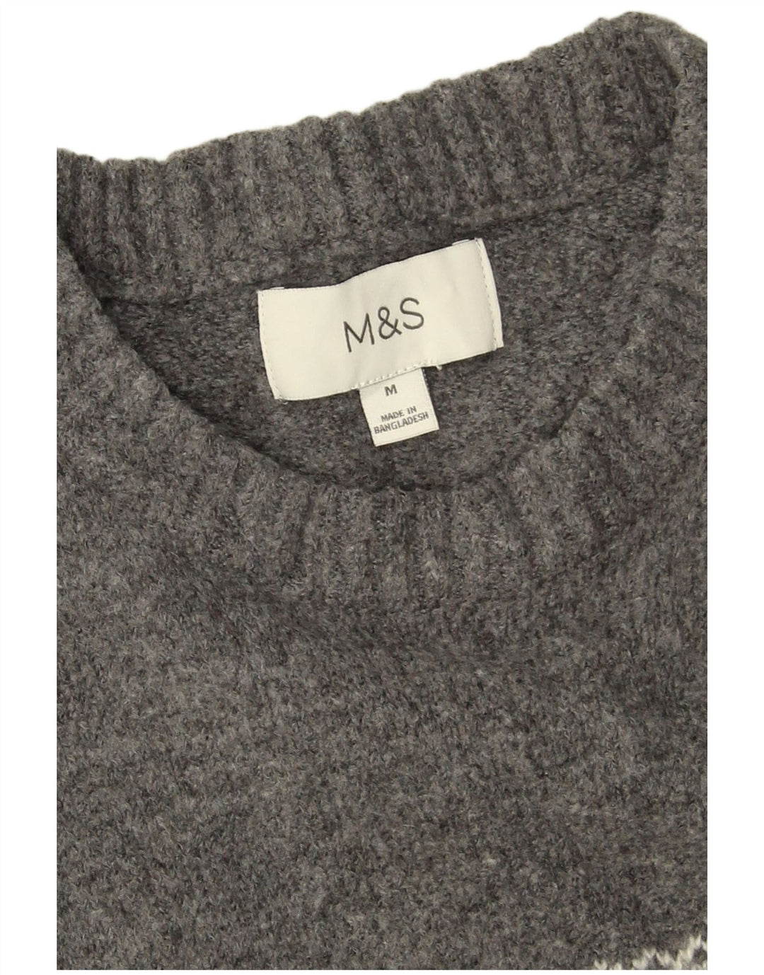 Мужской джемпер с круглым вырезом Marks & Spencer среднего серого цвета с жаккардовым узором
