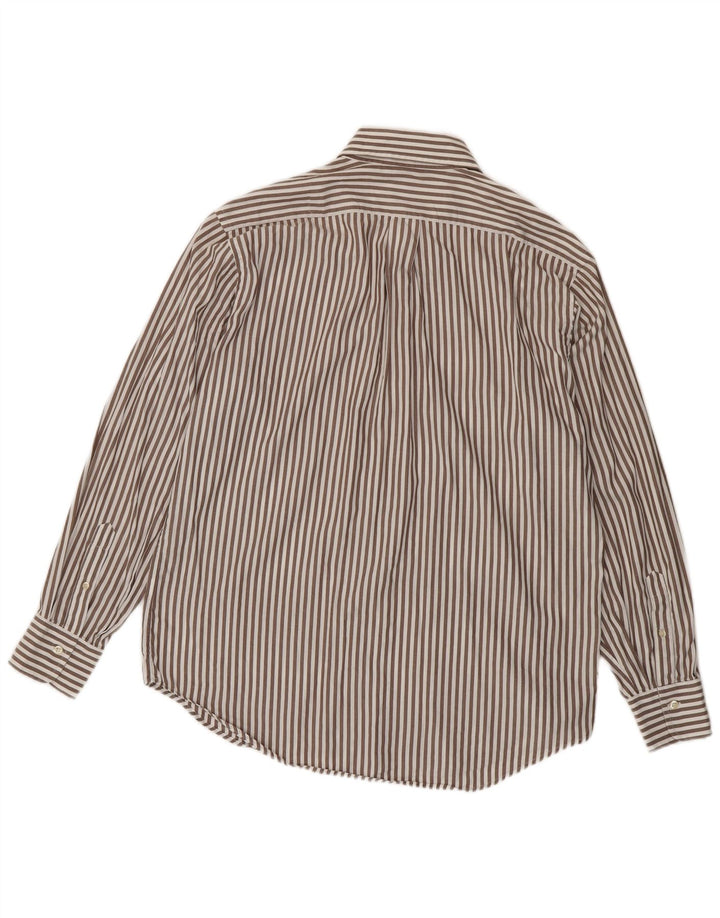 Danolis Mens Shirt Size 44 17 1/2 XL Brown Striped Cotton