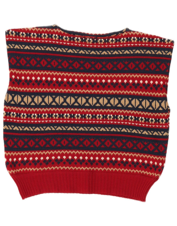 Vintage Womens Vest Tank Top UK 12 Medium Red Fair Isle Wool
