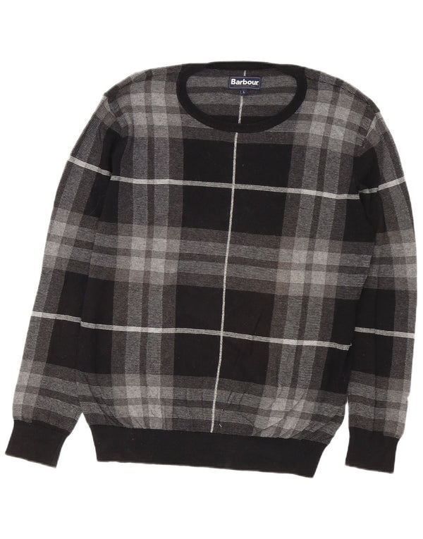 Barbour Mens Boat Neck Jumper Sweater Large Grey Check Cotton