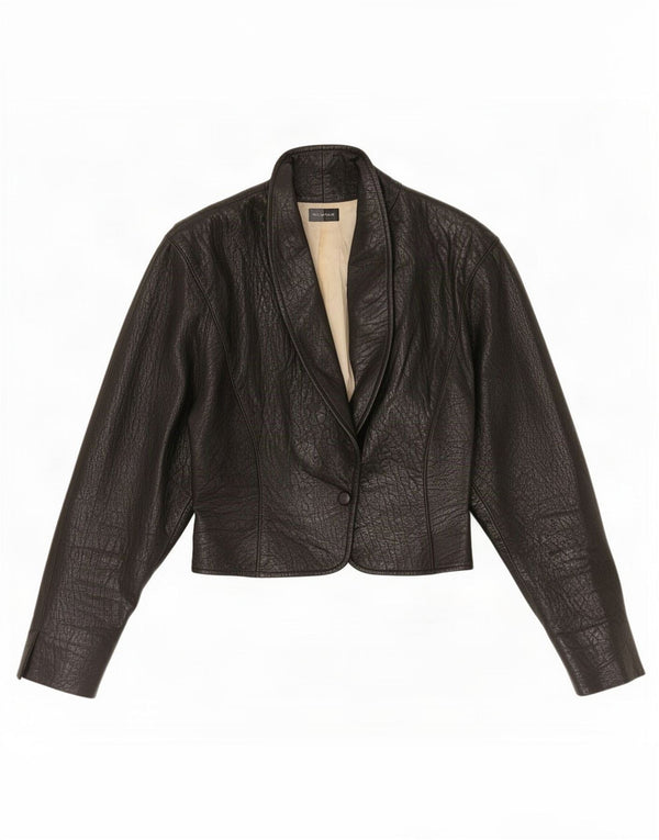 Vintage Damen Leder Bolero Jacke UK 6 XS Schwarz