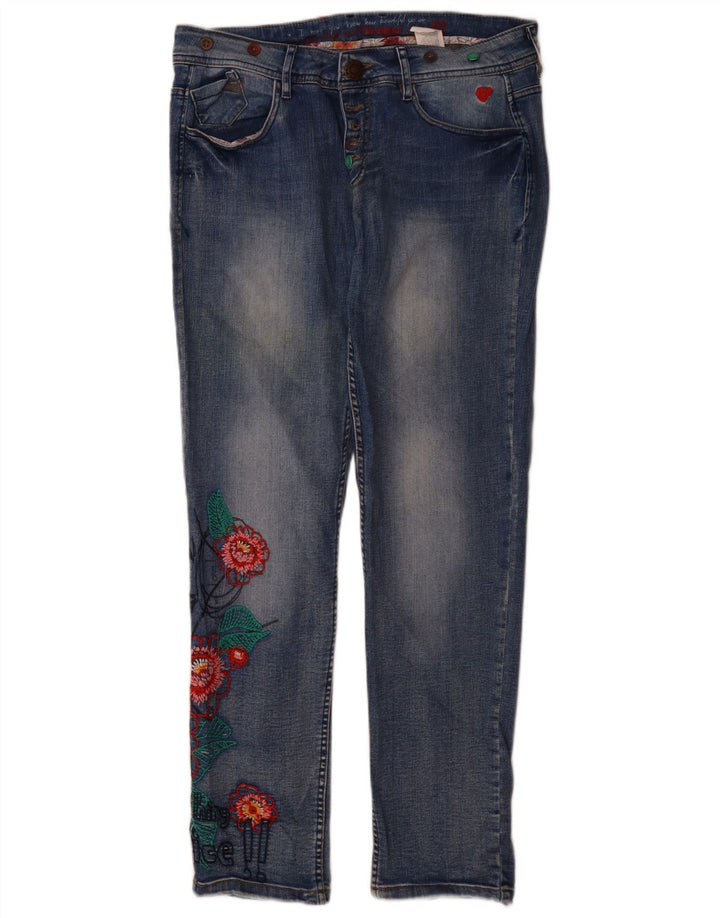 Desigual Dame Slim Jeans W32 L31 Blue Floral Polyester