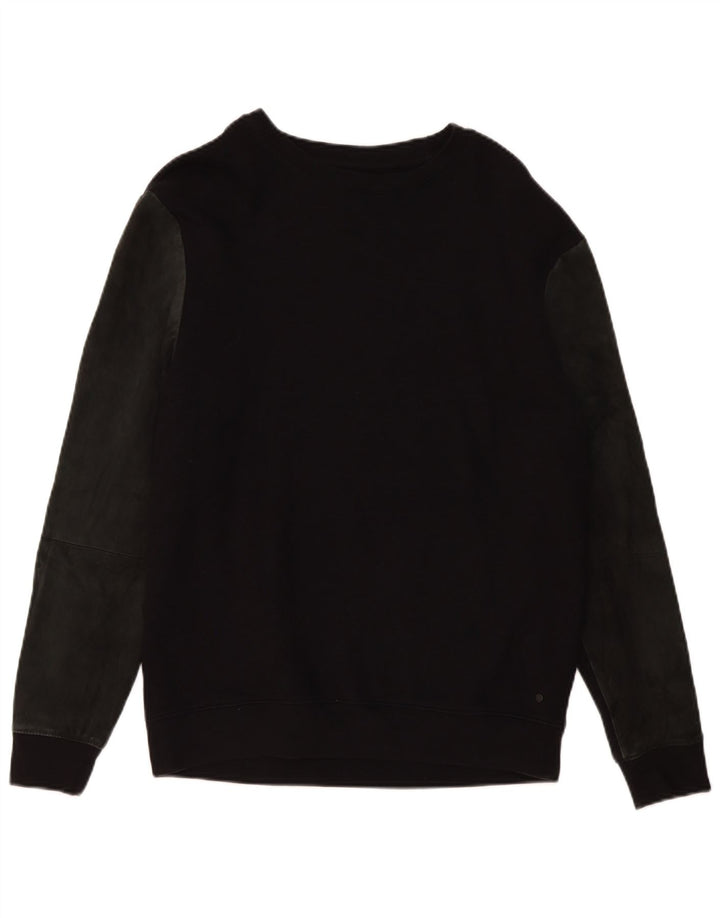 All Saints Herren-Sweatshirt-Pullover aus mittelschwarzer Colourblock-Baumwolle