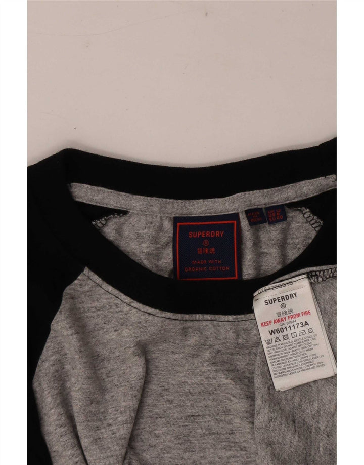 Superdry Womens Top Long Sleeve UK 12 Medium Grey Colourblock Cotton