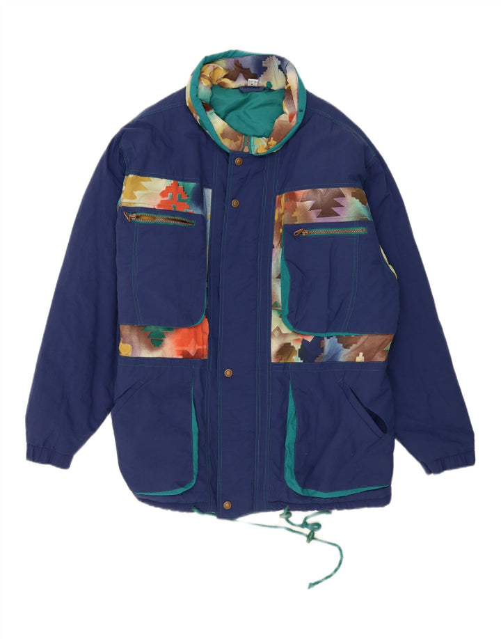 VINTAGE Mens Windbreaker Jacket UK 42 XL Navy Blue Geometric Polyamide Vintage Vintage and Second-Hand Vintage from Messina Hembry 