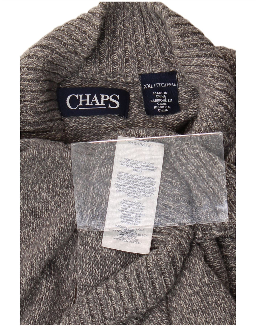 CHAPS Mens Button Neck Jumper Sweater 2XL Grey Cotton