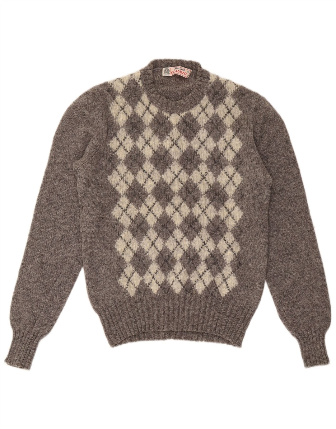 Maglione maglione girocollo da donna Claudio UK 14 Large Grey Argyle/Diamond