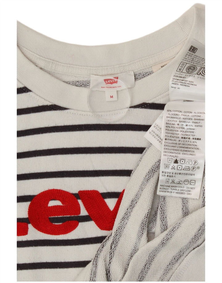 Levi's Womens Graphic Sweatshirt Jumper UK 14 Medium White Striped Nautical