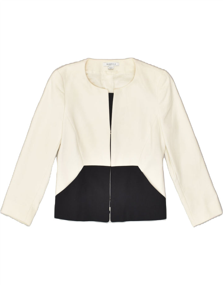 MARELLA Womens Blazer Jacket UK 8 Small Off White Colourblock Cotton | Vintage Marella | Thrift | Second-Hand Marella | Used Clothing | Messina Hembry 