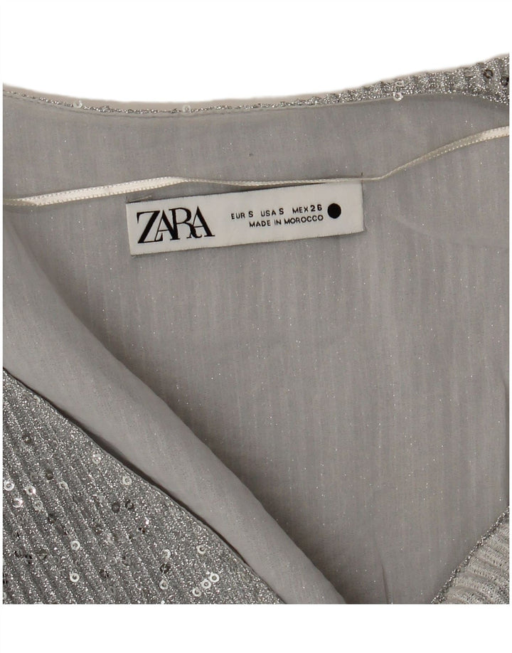 Top corto da donna Zara manica lunga UK 10 piccolo argento