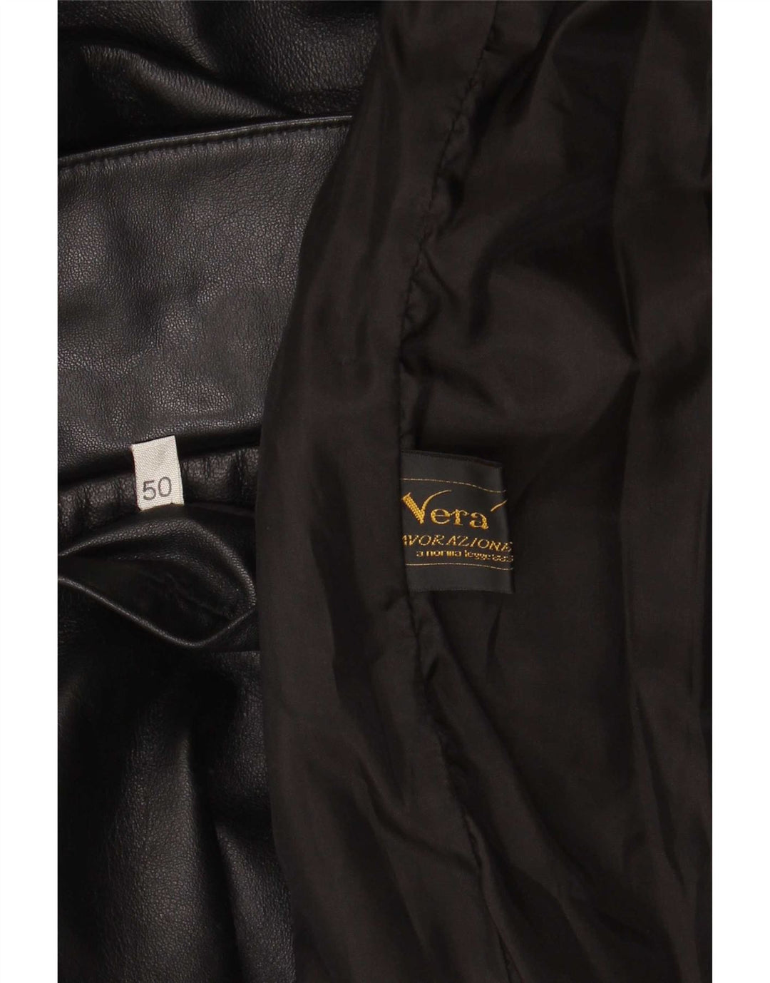 Vintage hombres cuero abrigo IT 50 grande negro
