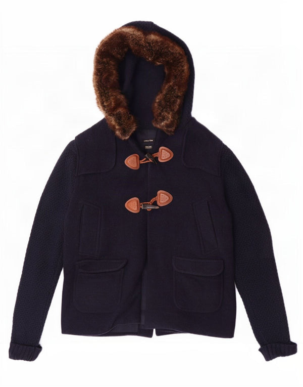 Massimo Dutti γυναικείο μπουφάν με κουκούλα Duffle UK 10 Small Navy Blue Wool
