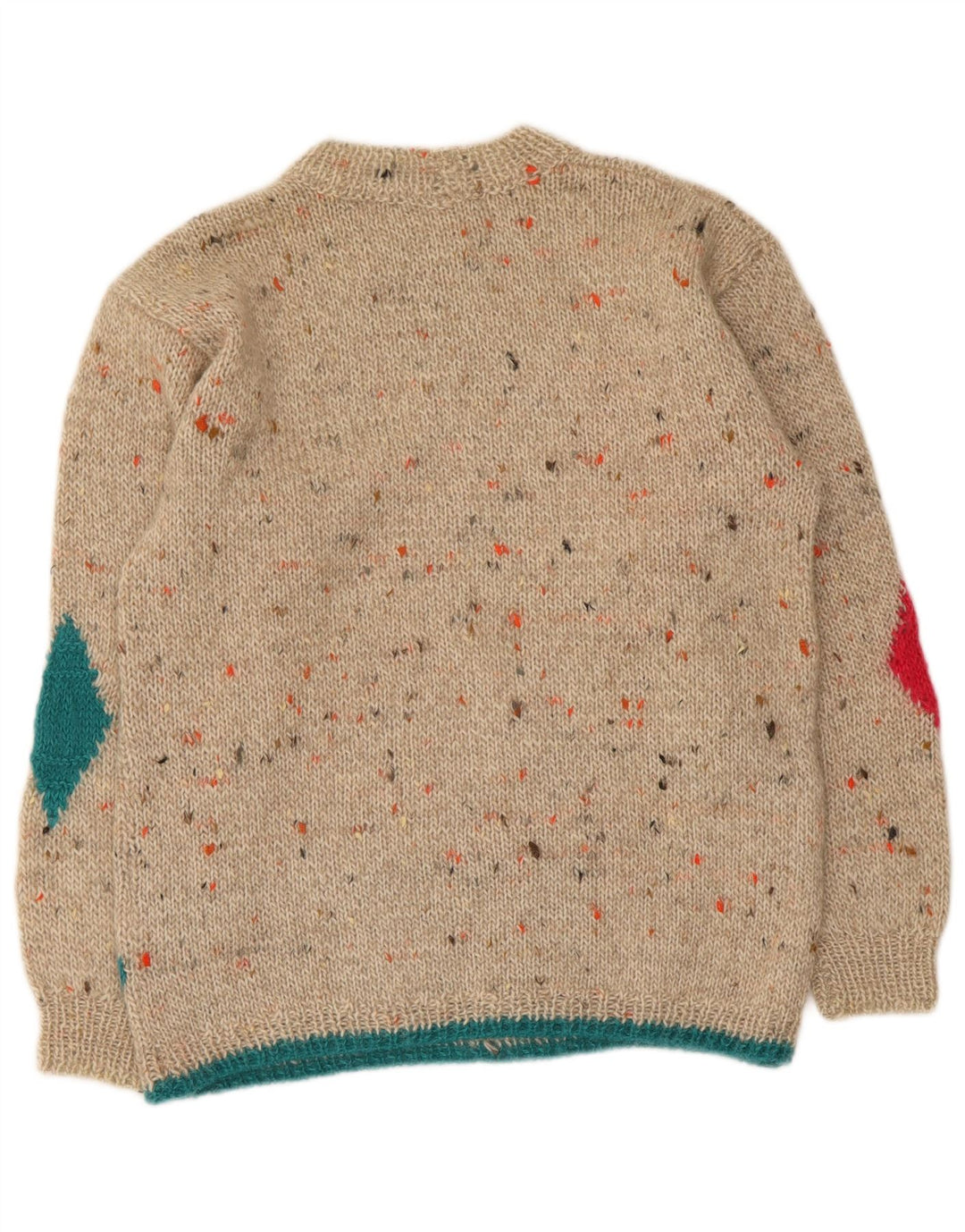 Vintage Dame Turtle Neck Jumper Sweater UK 14 Medium Beige Argyle/Diamond