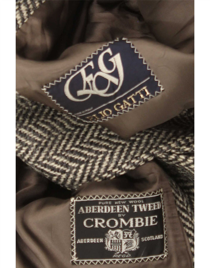 Crombie Aberdeen Mens Overcoat UK 42 XL Grey Herringbone New Wool