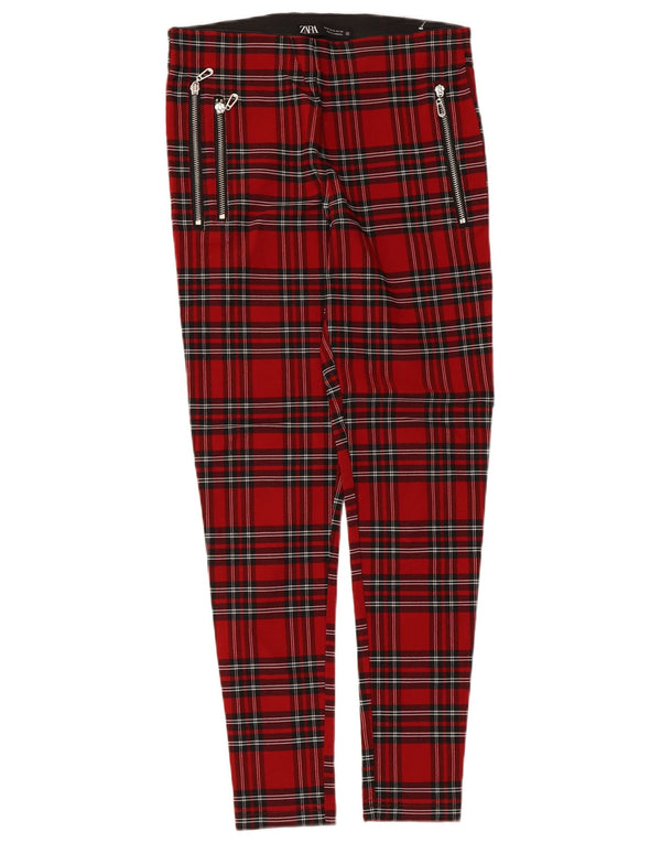 Zara Calça feminina casual slim média W28 L26 vermelha xadrez viscose