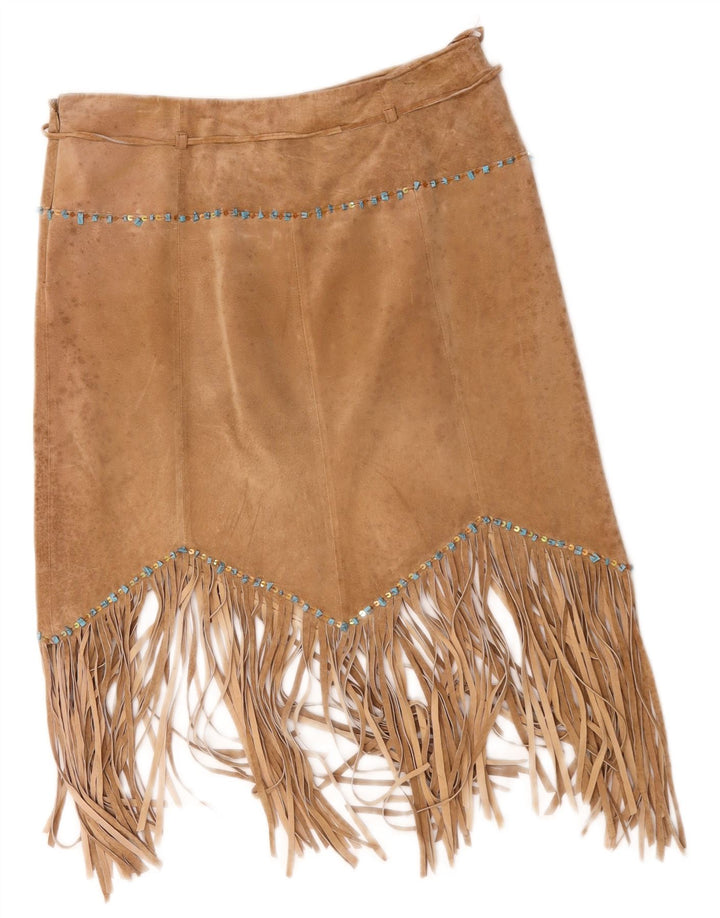 Rene' Derhy Womens Asymmetric Suede Skirt Large W32 Beige Leather