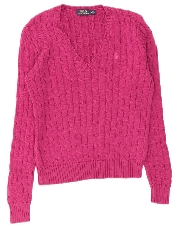 Pulover pentru femei Polo Ralph Lauren cu decolteu în V UK 12 bumbac roz mediu
