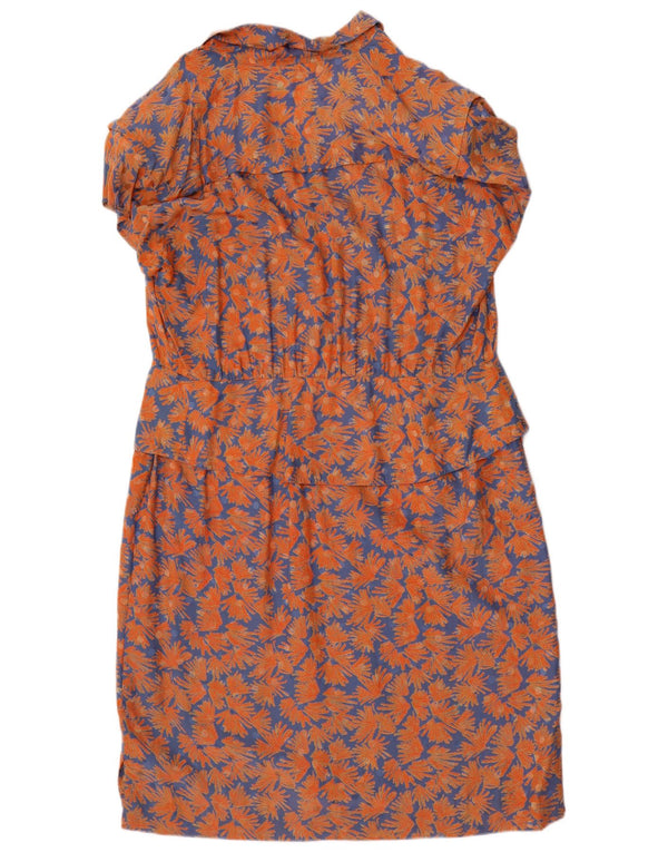 Abito peplo vintage da donna a maniche corte EU 40 Seta floreale arancione medio