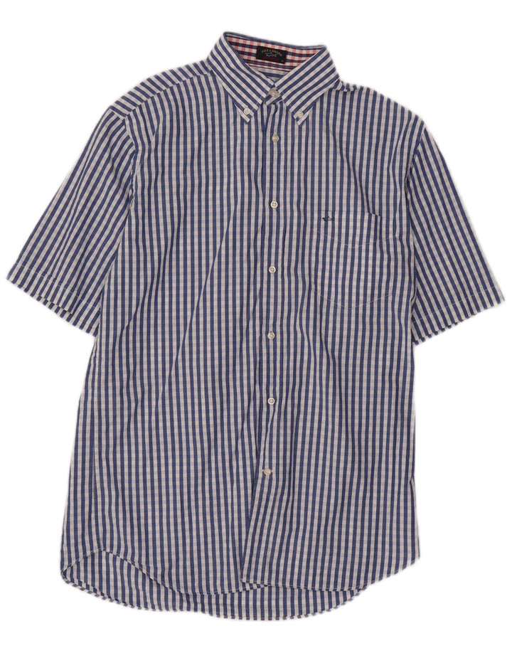 Paul & Shark Mens Yachting Short Sleeve Shirt Size 40 Medium Blue Gingham