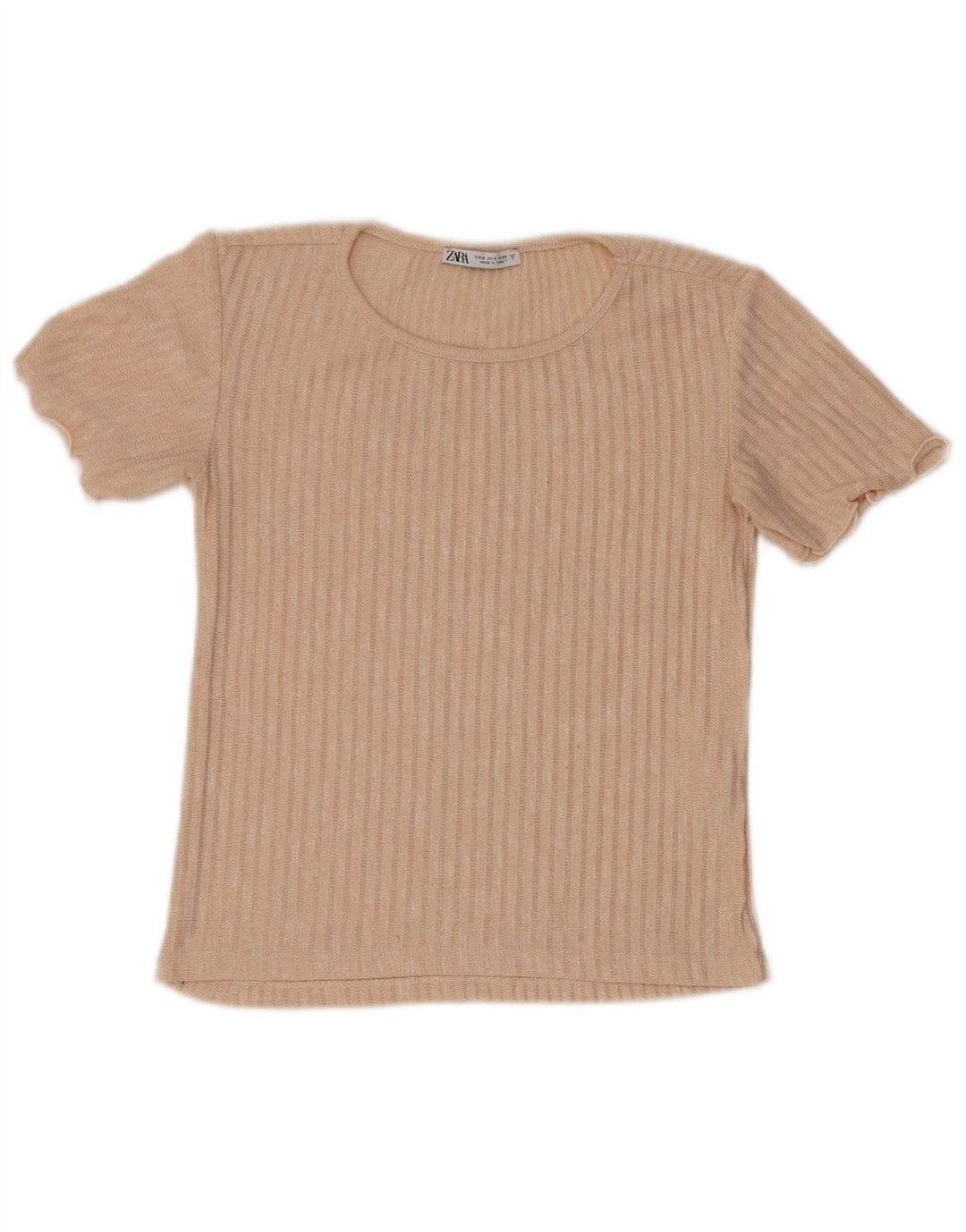 Zara Womens Blouse Top UK 10 Small Beige Striped Polyester