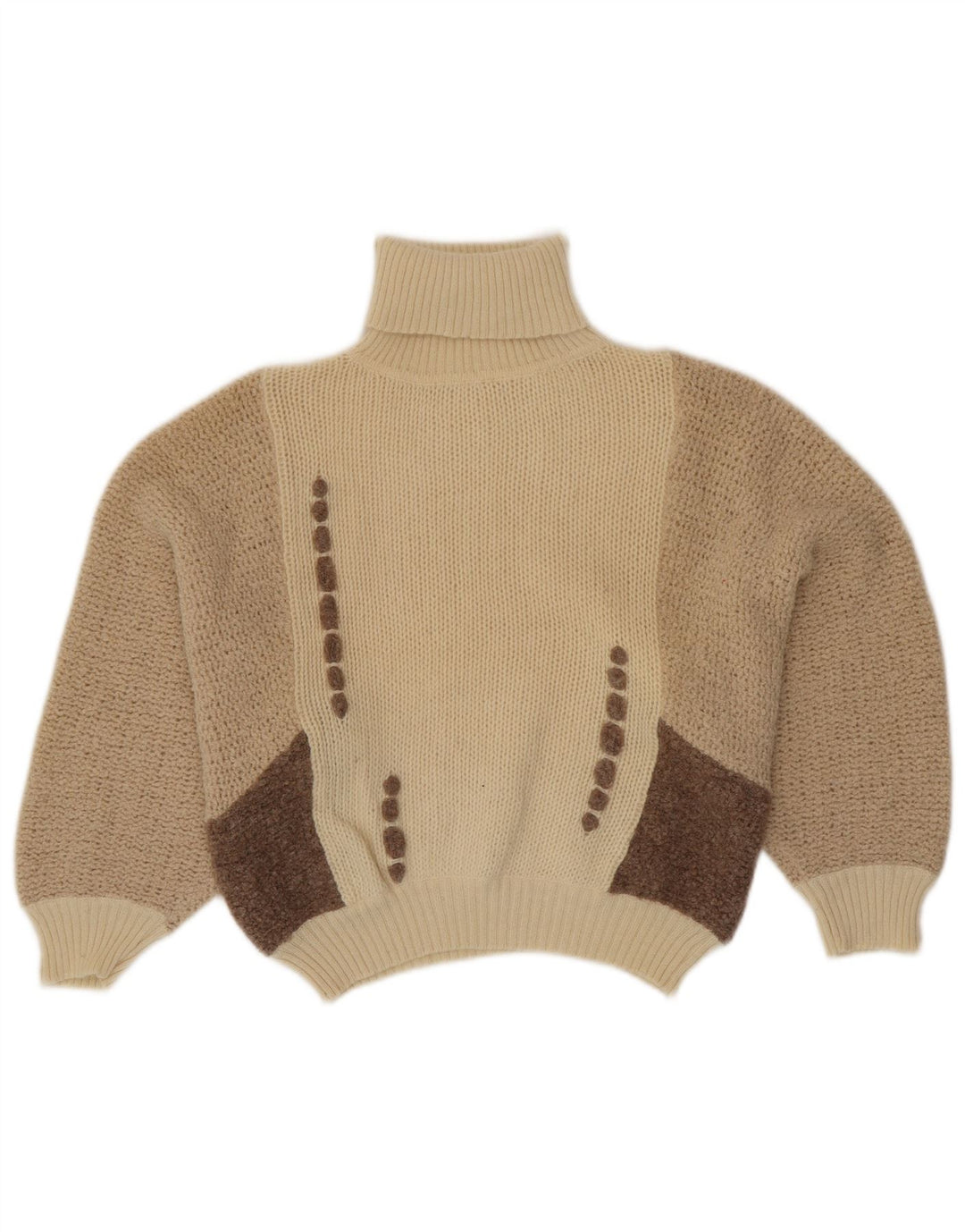 Maglione maglione collo alto da donna VINTAGE IT 42 Colorblock beige medio