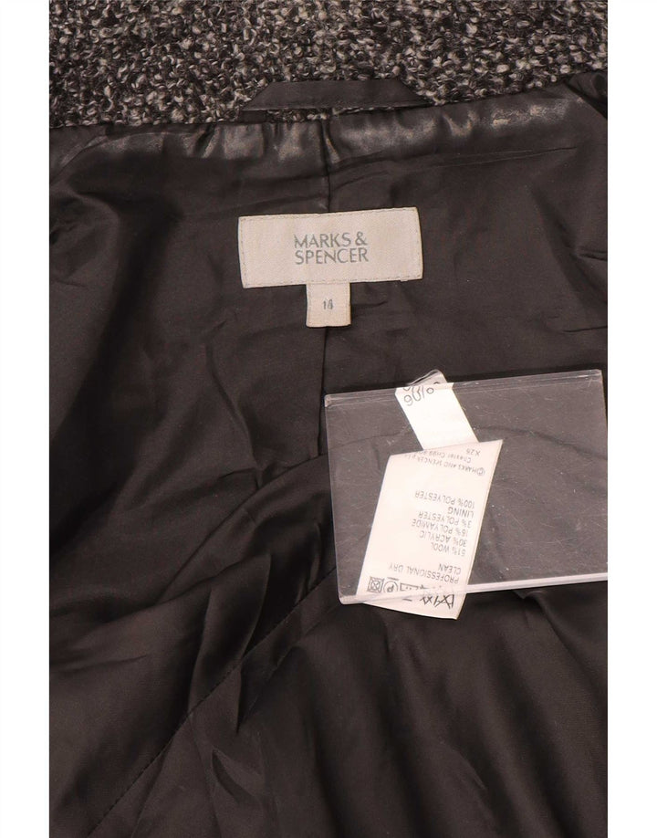 Jachetă pentru femei Marks & Spencer, cu 2 nasturi, UK 14, lână mare, gri pete