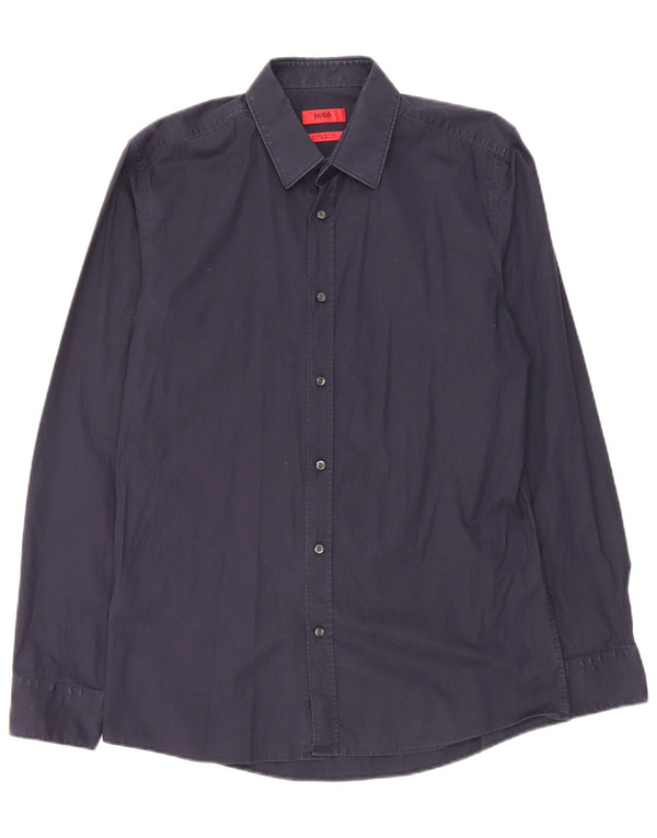 Hugo Boss Mens Extra Slim Fit Shirt Size 40 Medium Navy Blue Cotton