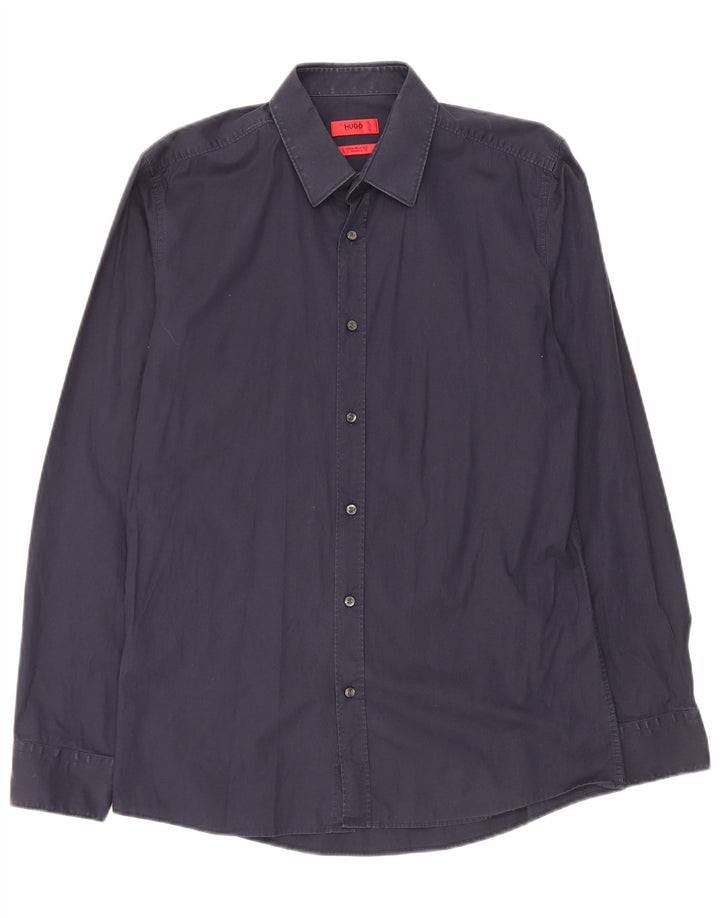 Hugo Boss Herre Extra Slim Fit Skjorte Størrelse 40 Medium Marineblå Bomuld