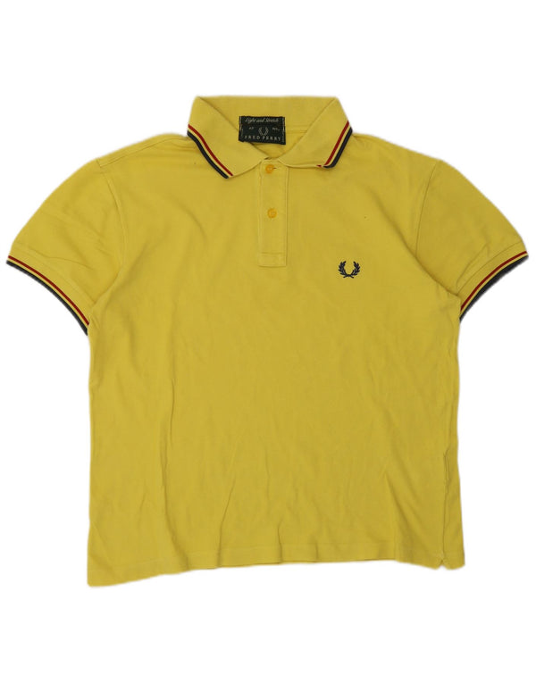 Fred Perry Mens Polo Shirt Medium Yellow Striped Cotton