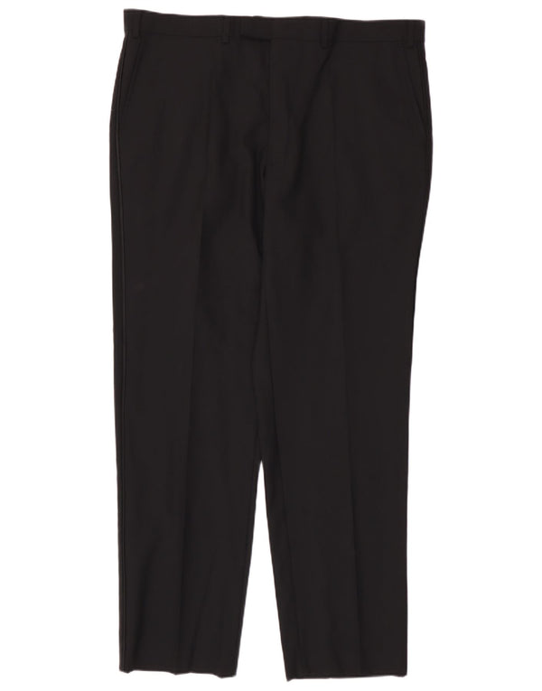 Calça masculina de terno reto Marks & Spencer W40 L33 lã preta