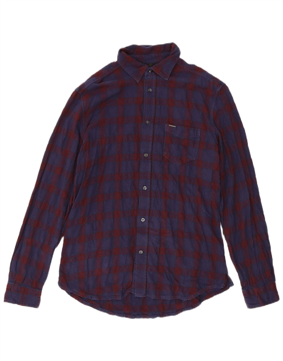 Diesel Mens Flannel Shirt XL Navy Blue Check Cotton