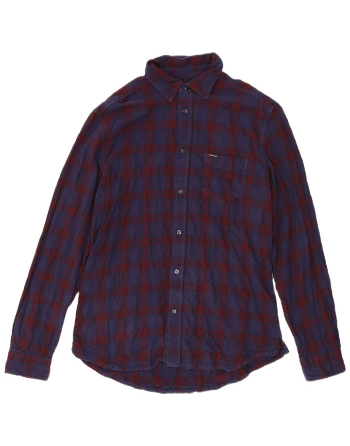 Diesel Mens Flannel Shirt XL Navy Blue Check Cotton