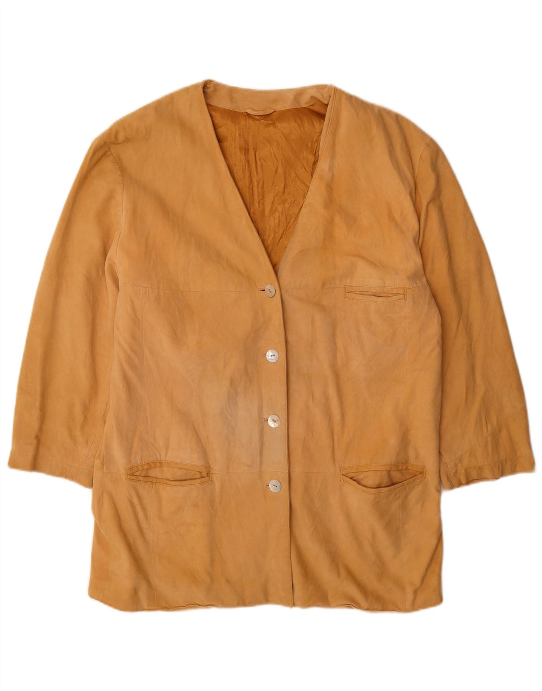 vintage Femme 4 Boutons Blazer En Daim Veste EU 42 Grand Beige