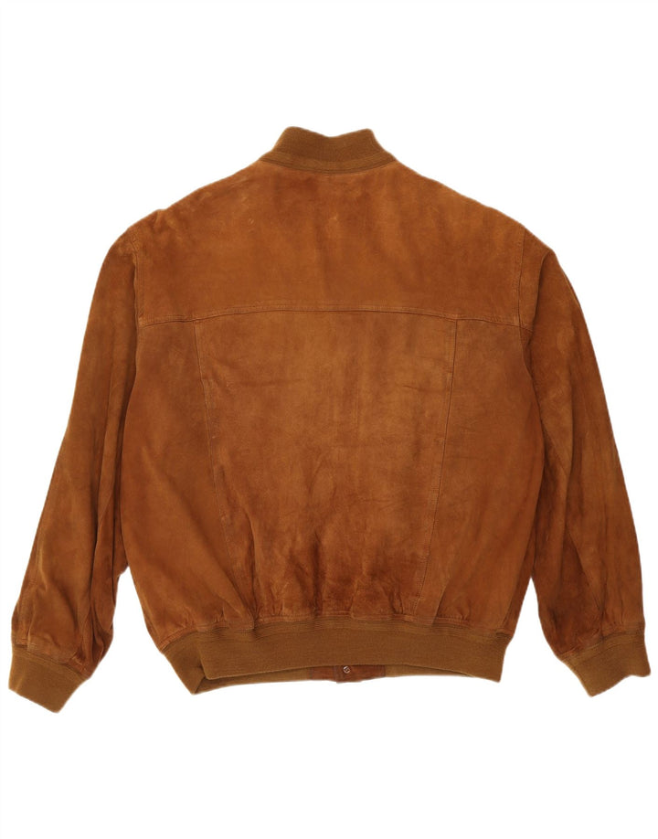 Vintage Mens Suede Bomber Jacket IT 55 2XL Brown Leather