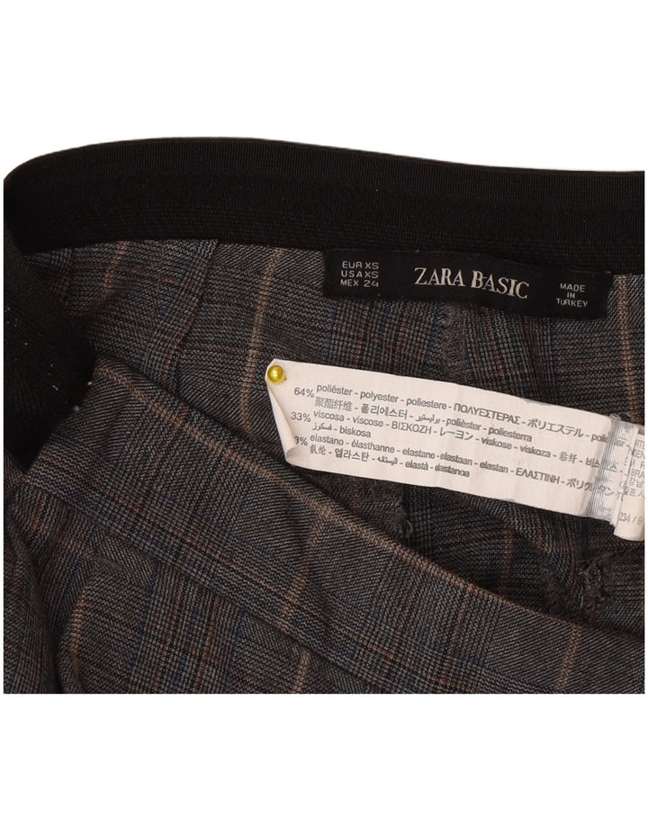 Zara Womens Slim Suit Trousers XS W24 L27 Grey Check Polyester