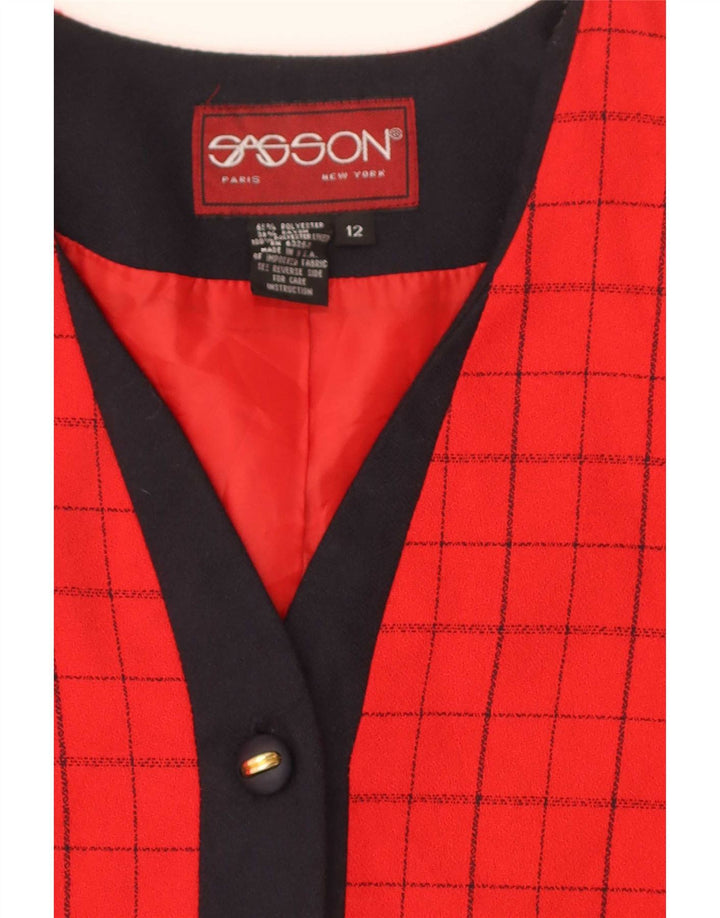 Vintage mujer 4 botones Blazer chaqueta US 12 grande rojo comprobar poliéster