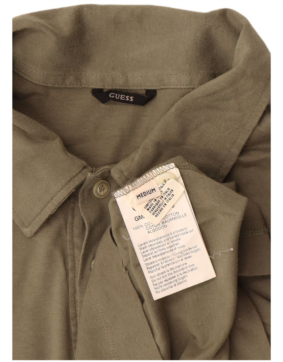 Guess Mens Graphic Long Sleeve Polo Shirt Medium Khaki Cotton