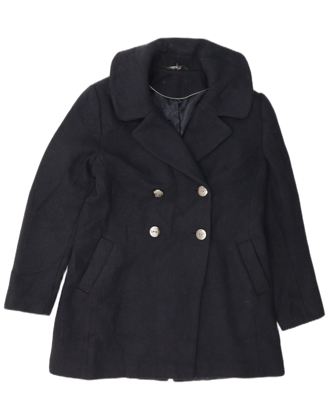 Marks & Spencer Dame Dobbelt Breasted Pea Coat UK 12 Medium Navy Blue Wool