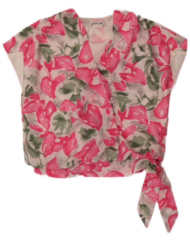 VINTAGE Womens Blouse Top IT 42 Medium Pink Floral Silk