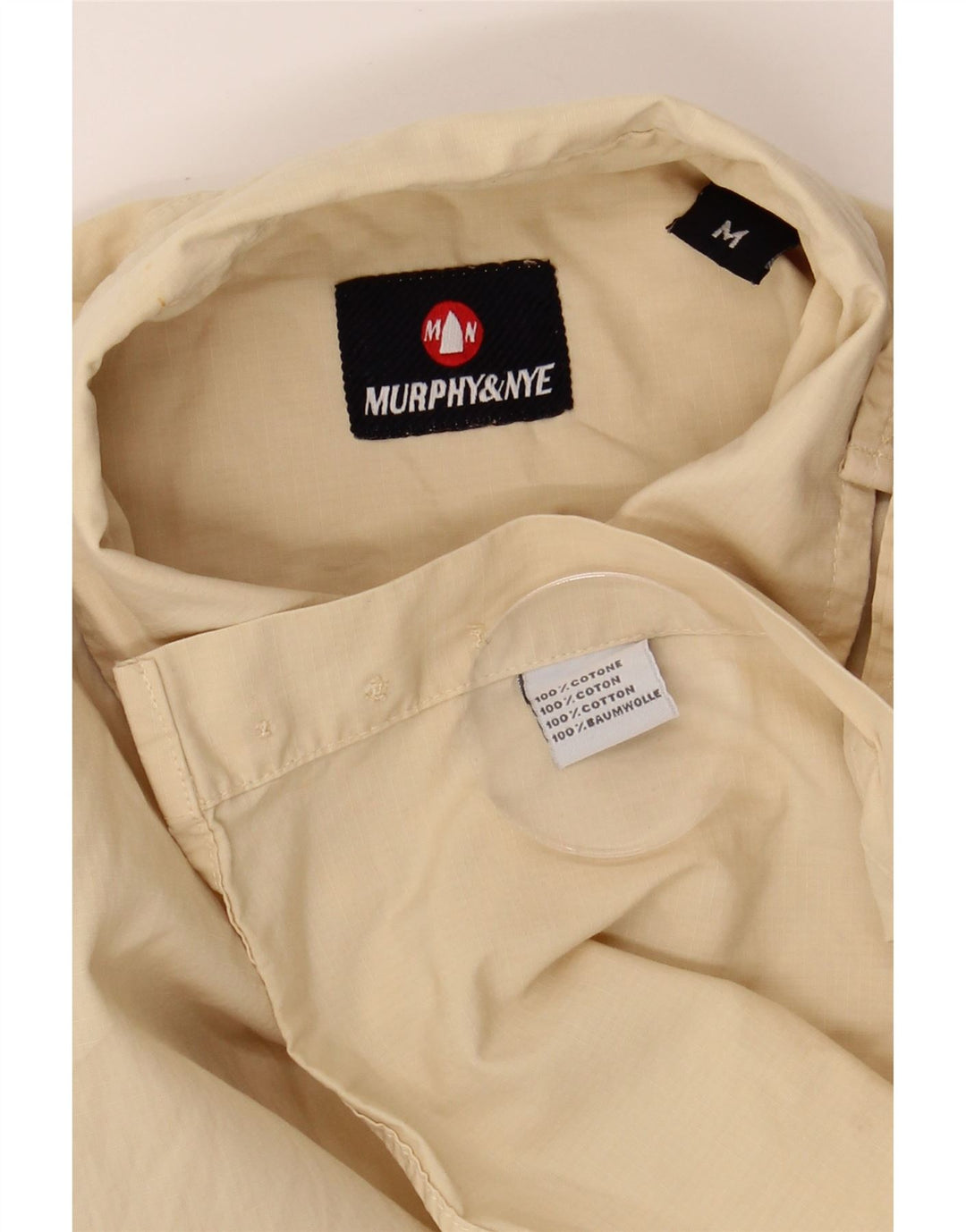 MURPHY & NYE Mens Shirt Medium Beige Cotton Vintage Murphy & Nye and Second-Hand Murphy & Nye from Messina Hembry 