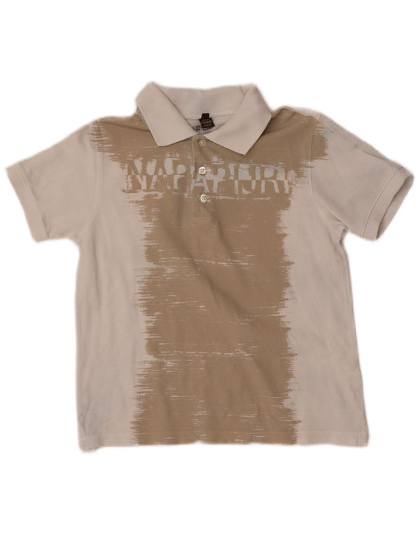 Napapijri Boys Graphic Polo Shirt 9-10 Years Grey Colourblock Cotton