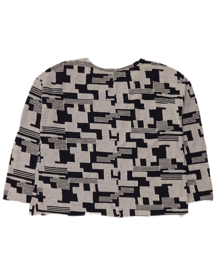 Zara Womens Top 3/4 Sleeve UK 14 Medium Navy Blue Geometric Cotton