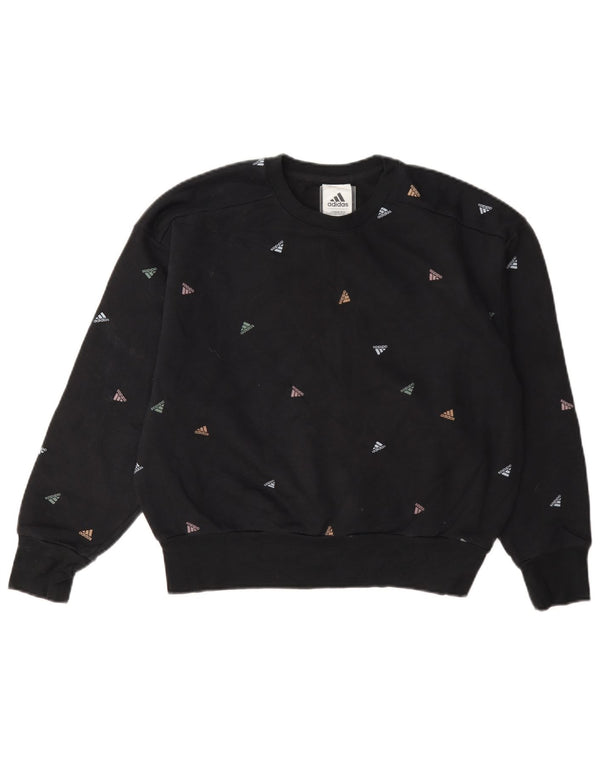 Adidas Womens Graphic Sweatshirt Jumper UK 14 Large Black Cotton