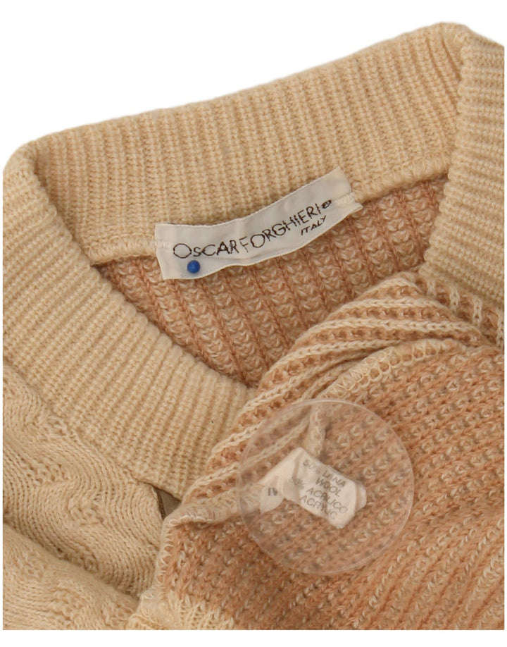 Oscar Forghieri Herre Crew Neck Jumper Sweater Medium Beige Stribet Uld