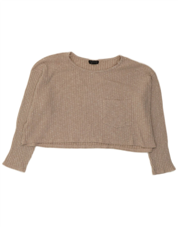 Topshop Womens Crop Oversized Top Long Sleeve UK 12 Medium Beige Flecked