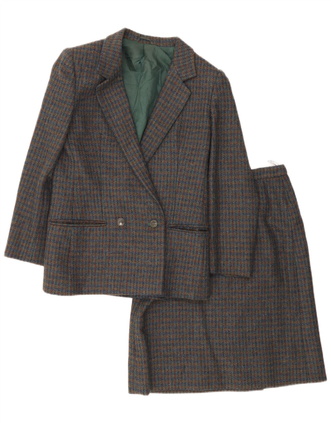 Tris Ensemble jupe 2 pièces à double boutonnage pour femme UK 8 Small W26 Gris à carreaux