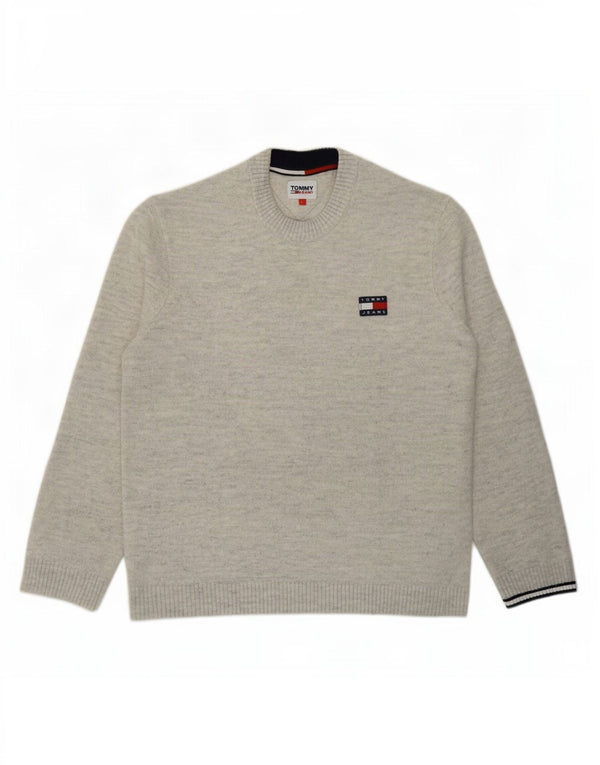 Tommy Hilfiger Mens Crew Neck Jumper Sweater Large Grey Flecked Acrylic